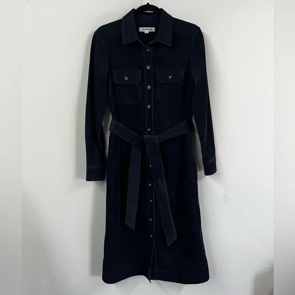 Boden Eloise Corduroy Navy Midi Shirt Dress Size 4 LONG - Picture 4 of 13